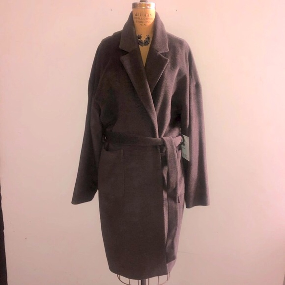 Gstudio] Brown Belted Herringbone Wool Coat.
